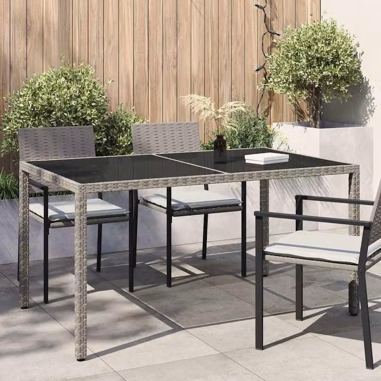 Tavolo da giardino rettangolare vidaXL in polyrattan e vetro temperato grigio L: 150 cm, P: 90 cm, H: 75 cm