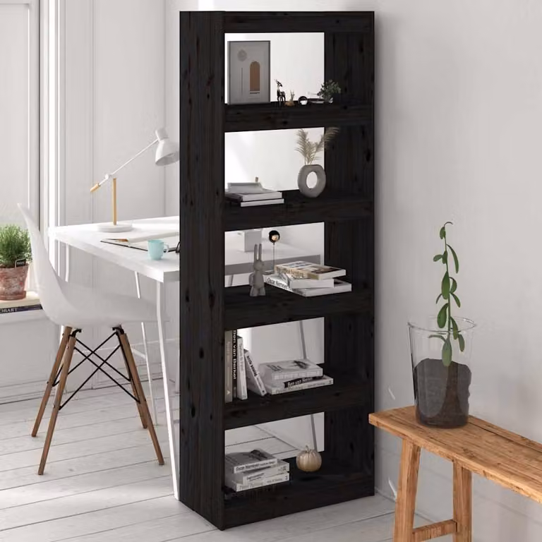 Libreria/Divisorio vidaXL in Massello di Pino Nero, L 60 cm x P 30 cm x H 167,5 cm