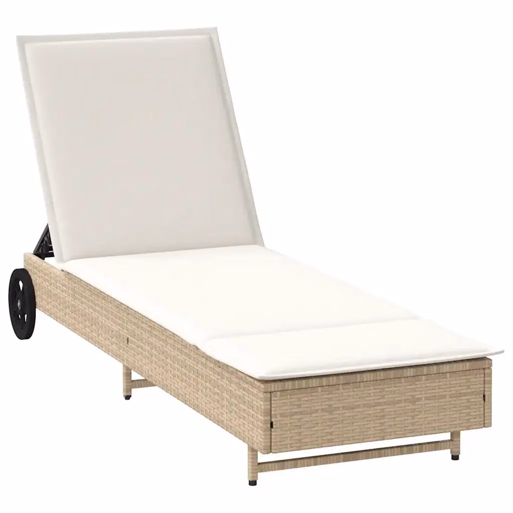 Lettino prendisole con ruote e cuscino in polyrattan beige e bianco vidaXL con poggiatesta regolabile – 2