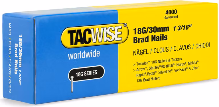 Tacwise 1711, chiodi a testa piatta, tipo brad, 18G/30 mm, zincati, confezione da 4000 pezzi