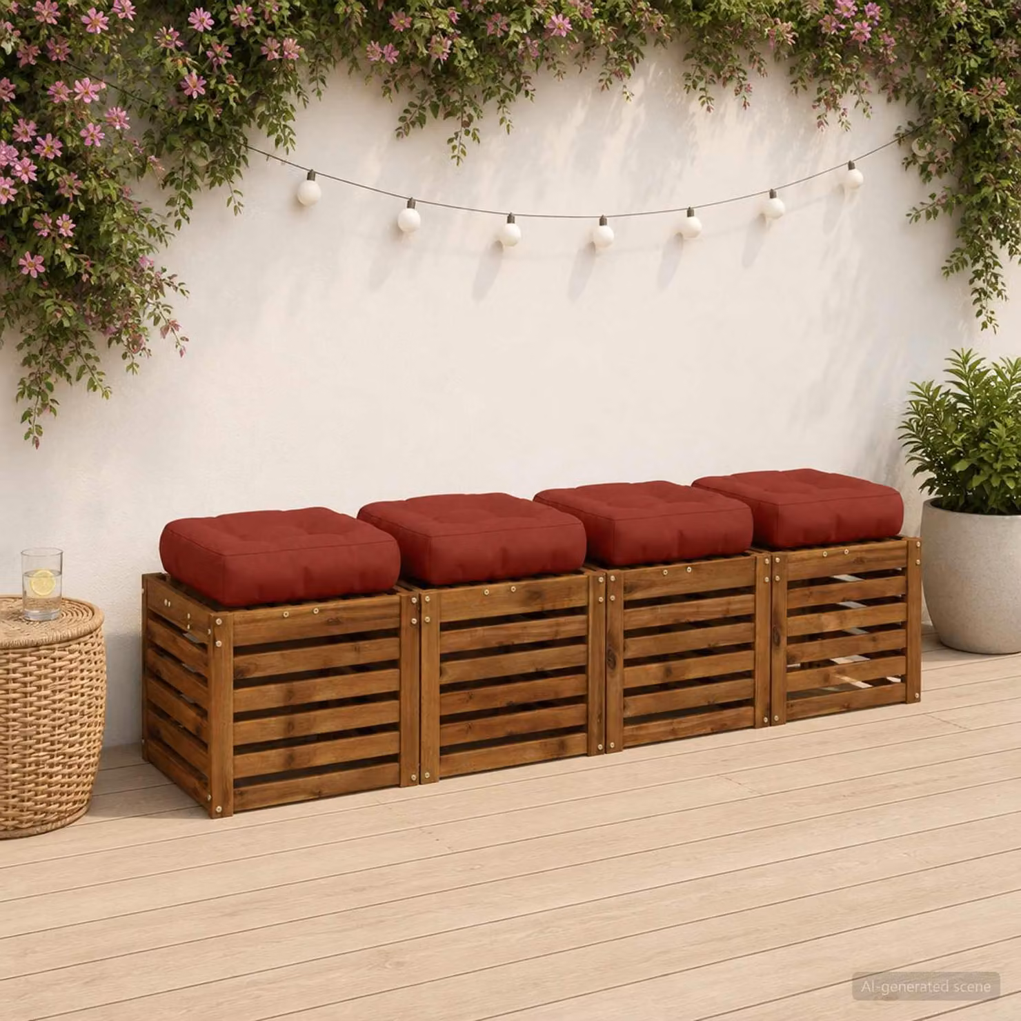 Set di 4 cuscini per sedia VIANEN vidaXL in poliestere rosso con rivestimento rimovibile e lavabile