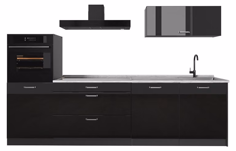 Cucina componibile Vicco R-Line Nero lucido/Antracite 280 cm piano di lavoro Marmo, Model 66475