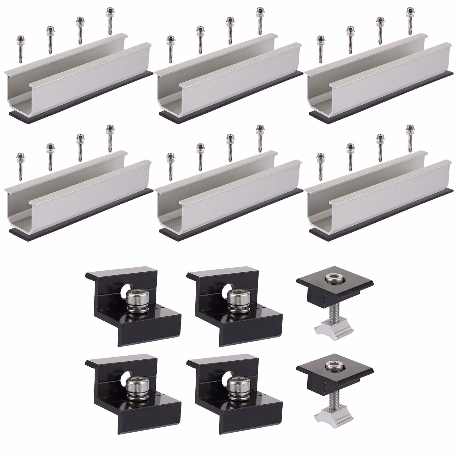 Kit di supporti per pannelli solari, composto da 6 pezzi, dimensioni 12 cm, alluminio, colore nero, adatto per tubi da 30-35 mm