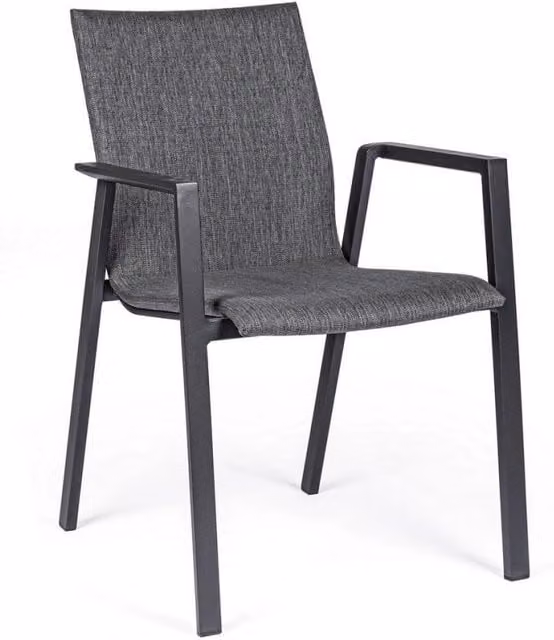 Sedia da giardino con braccioli Odeon Bizzotto color antracite e grigio scuro in alluminio verniciato a polvere e tessuto resistente alle intemperie