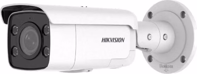 Telecamera di sorveglianza Hikvision Bullet ColorVu da 8MP con audio, sirena e tecnologia PoE, colore bianco, modello DS-2CD2T87G2-LSU/SL