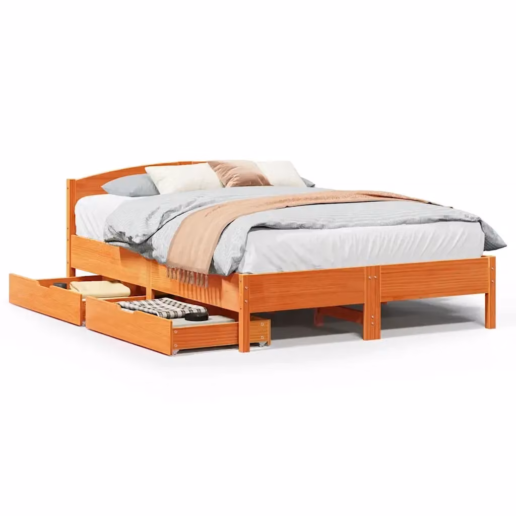 vidaXL Giroletto in Legno di Pino Massello Marrone Cera con Doghe Fisse L/P/H: 200 x 140 x 74,5 cm – 2
