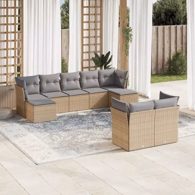 Set Divano da Giardino 9 pz con Cuscini Beige in Polyrattan 3250148