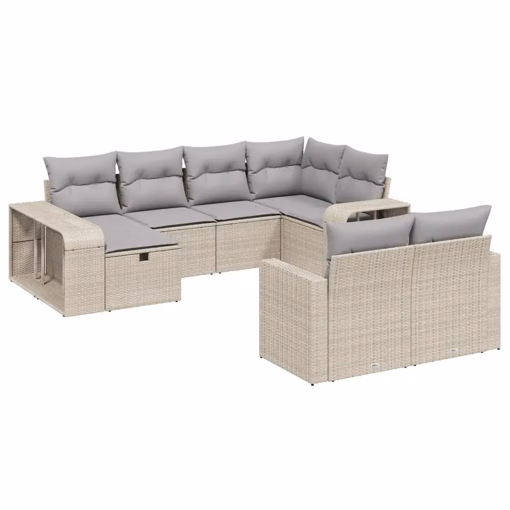 Set Divano da Giardino vidaXL 10 pz in Polyrattan Beige con Cuscini e Struttura in Acciaio – 2