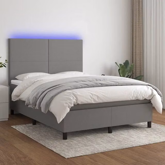 Letto Ibrido con Materasso e Illuminazione LED vidaXL in Tessuto Grigio L/P: 140 x 200 cm