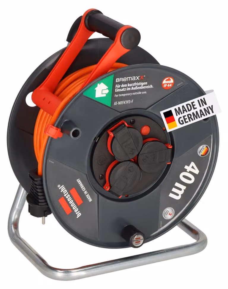 Brennenstuhl Garant V2, carrucola per cavi da esterno, grado di protezione IP44, lunghezza 40 metri, modello AT-N05V3V3-F, cavo da 25 metri