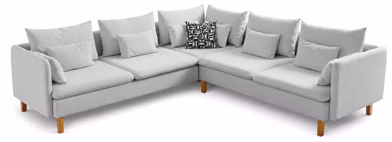 Divano angolare moderno grigio, rivestito in tessuto, comodo, ideale per il soggiorno