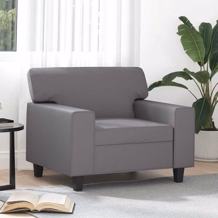 Poltrona lounge moderna vidaXL in similpelle grigia con braccioli e struttura in metallo
