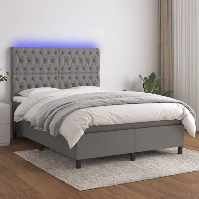 Letto con Materasso a Molle e Illuminazione LED vidaXL, Grigio Scuro, L/P/H: 200 x 140 x 128 cm