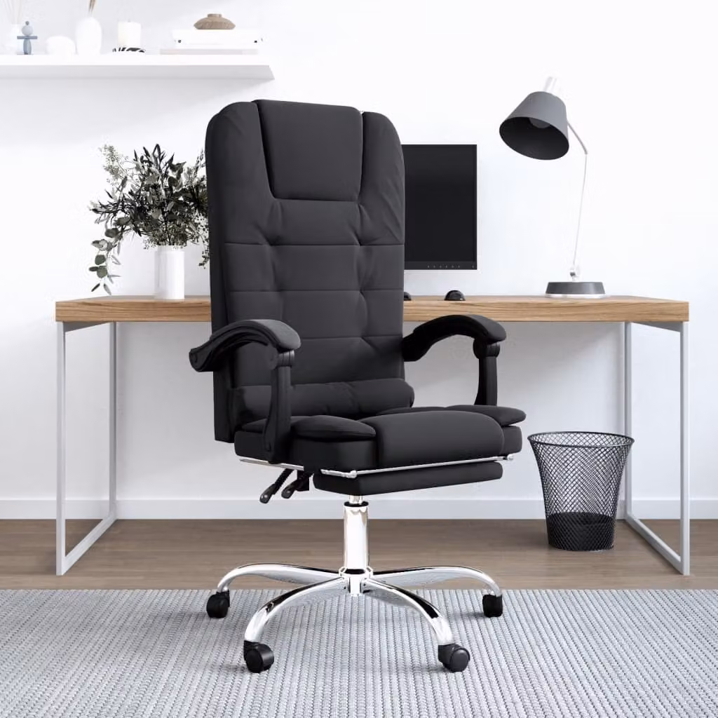 The Living Store Sedia da ufficio con funzione massaggio in ecopelle nera