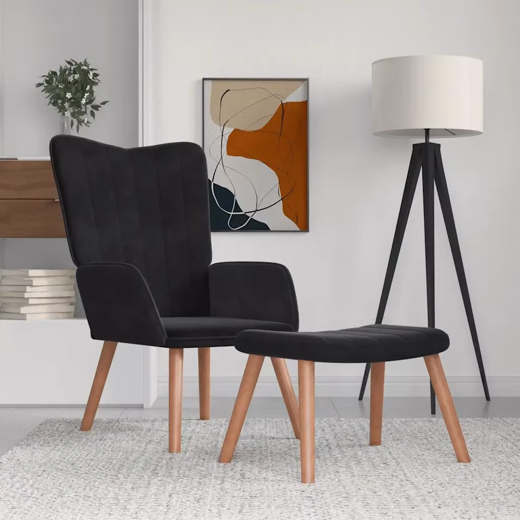 Poltrona Relax Moderna in Velluto Nero con Poggiapiedi Integrato – 2