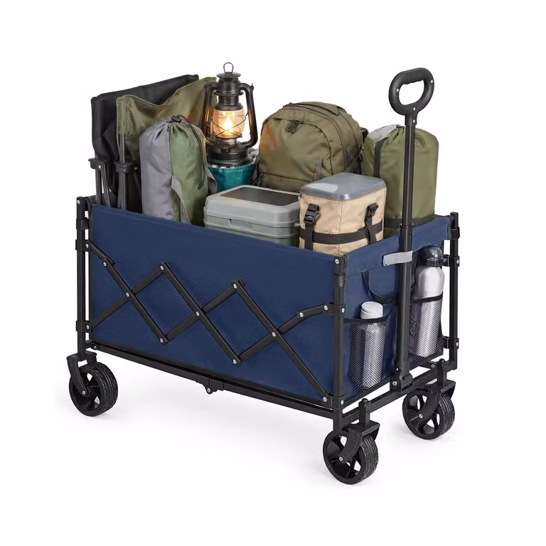 Carrello Pieghevole da Giardino con Manico e Ruote Rinforzate, Blu Notte / 150 L