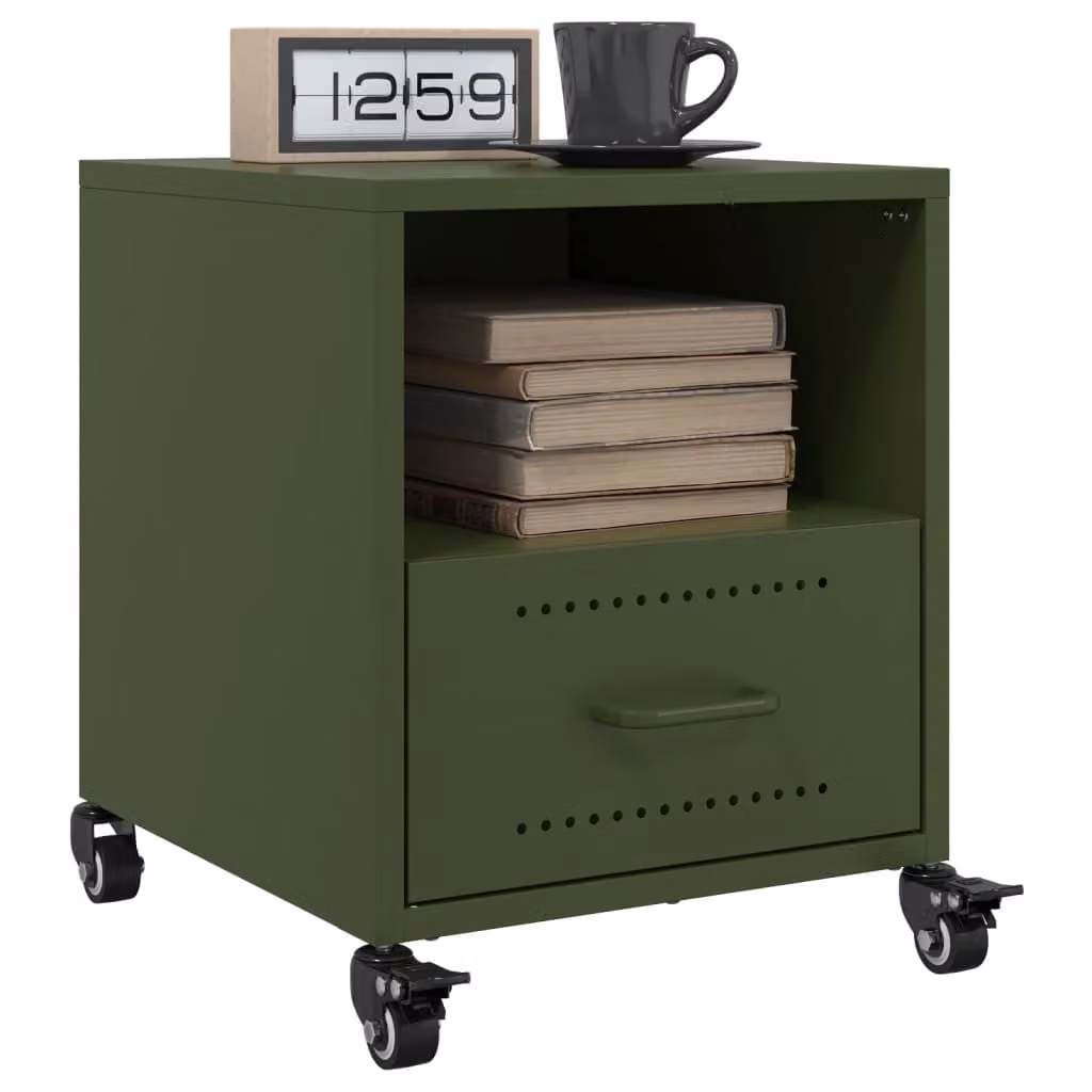 Set di 2 comodini vidaXL in metallo verde oliva opaco L/P/H: 36 x 39 x 43,5 cm