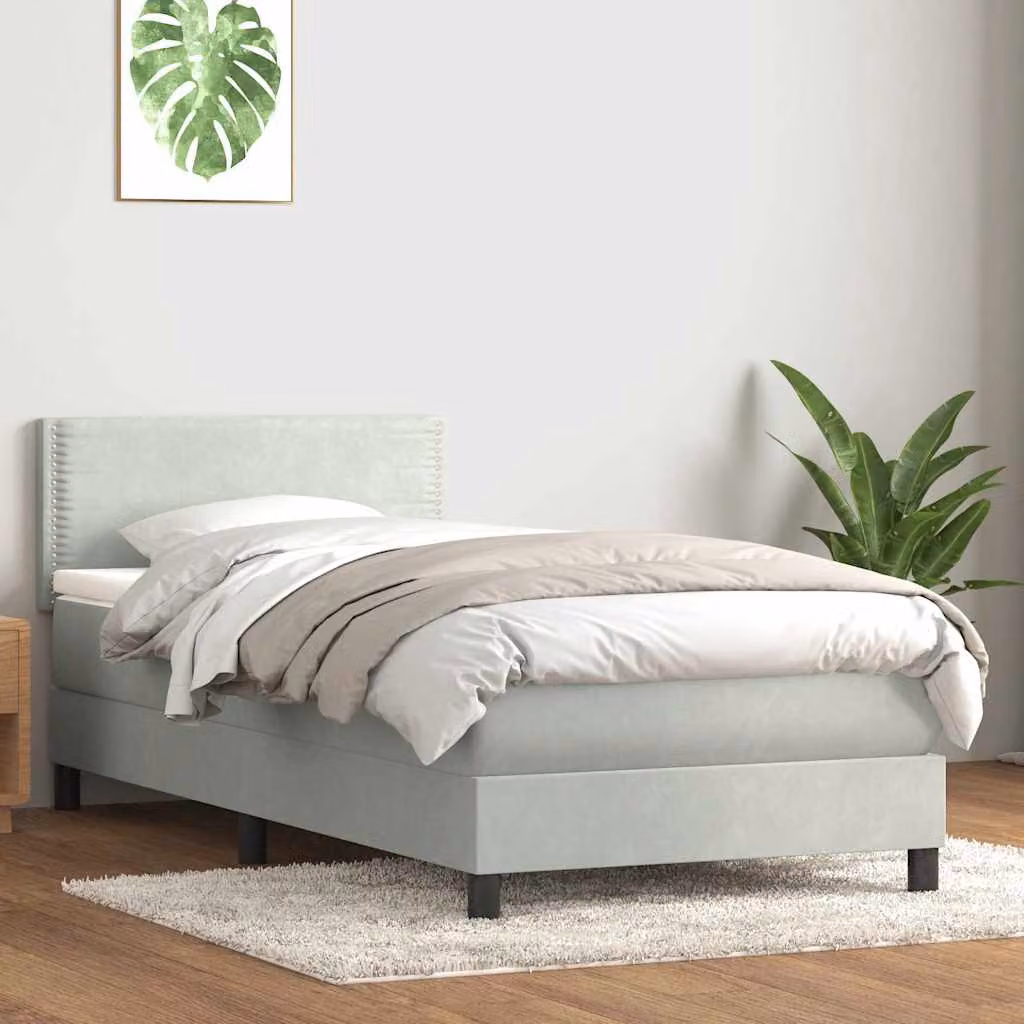 vidaXL Giroletto a Molle Ibrido con Materasso in Velluto Grigio e Bianco L 223 x L 90 cm