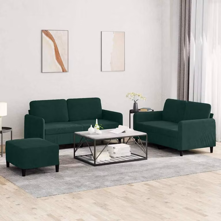 vidaXL Set di Divani 3 Pezzi Moderno in Velluto Verde con Cuscini Decorativi