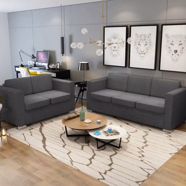 Set di 2 Divani Moderni vidaXL in Tessuto Grigio con Funzione Letto e Rivestimenti Rimovibili – 1