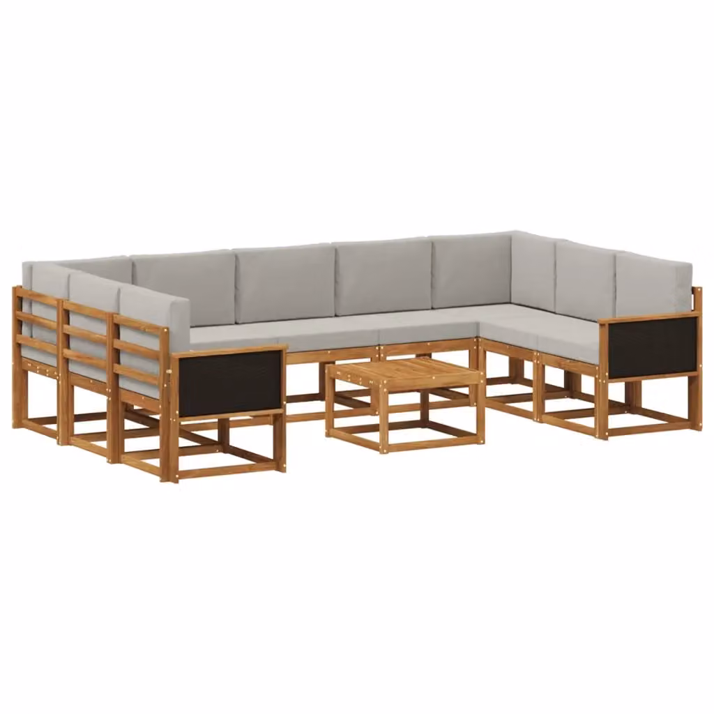Set di divani da esterno componibile a L vidaXL in legno di acacia con cuscini, colore marrone e grigio – 2