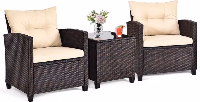 Set da balcone in rattan Mobili da giardino in polyrattan Sedia e tavolo da giardino Set da esterno Bistro incl. cuscini