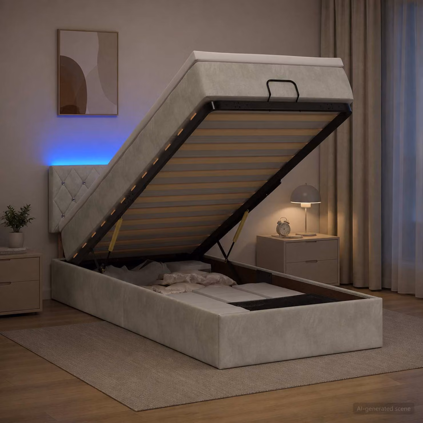 Letto Ottomano con Materasso e Illuminazione LED vidaXL, Grigio Chiaro, L/P/H: 90 x 200 x 203 cm