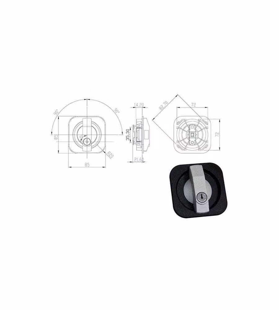 OMR Serratura per Mobili Nera con Maniglia e 2 Chiavi 85x85 mm