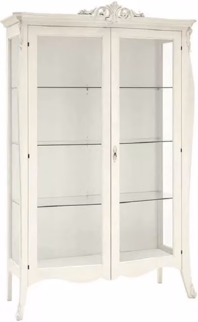 Vetrina in legno stile shabby chic con ante in vetro e ripiani interni Mobili 2G colore bianco L: 130 cm, P: 50 cm, H: 212 cm