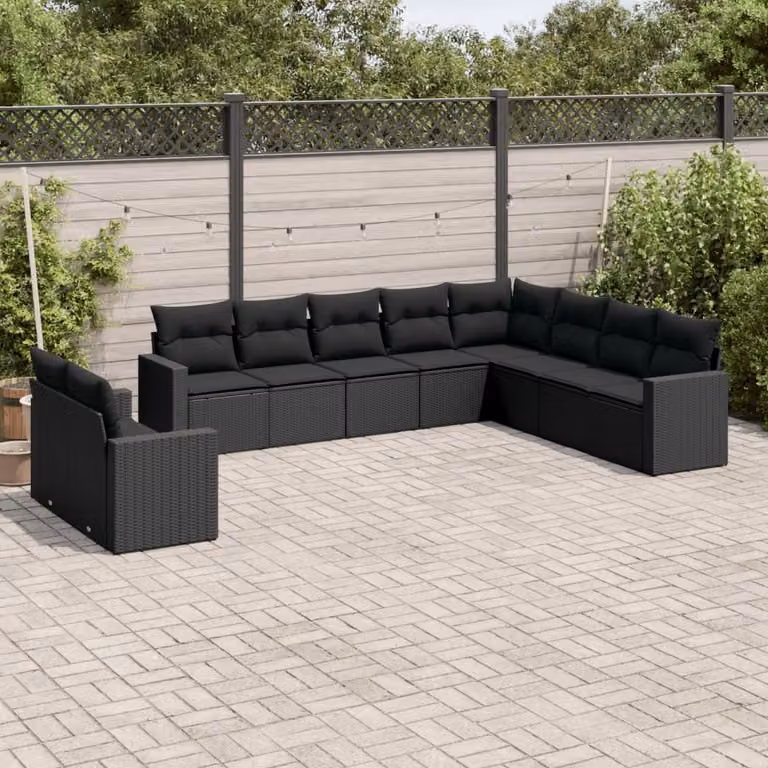 vidaXL Set di Divani da Giardino a Forma di L in Polyrattan Nero con Cuscini e Struttura in Acciaio