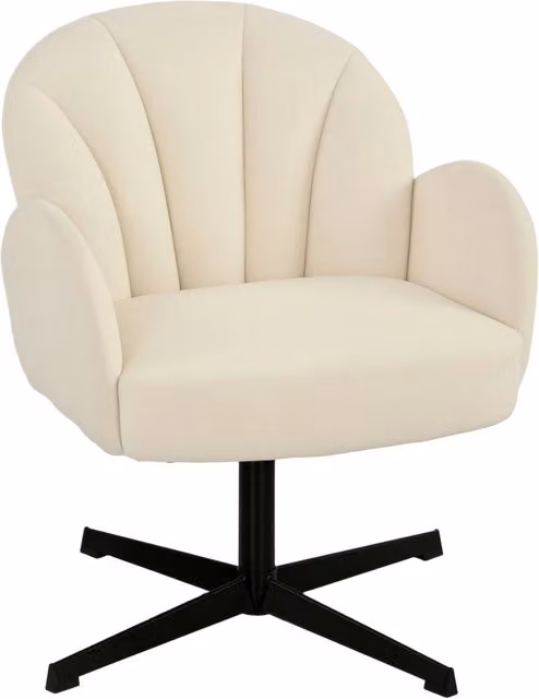 Poltrona girevole Xylo in velluto beige con schienale a conchiglia e cuscino a molle L: 120 cm, P: 80 cm, H: 68 cm