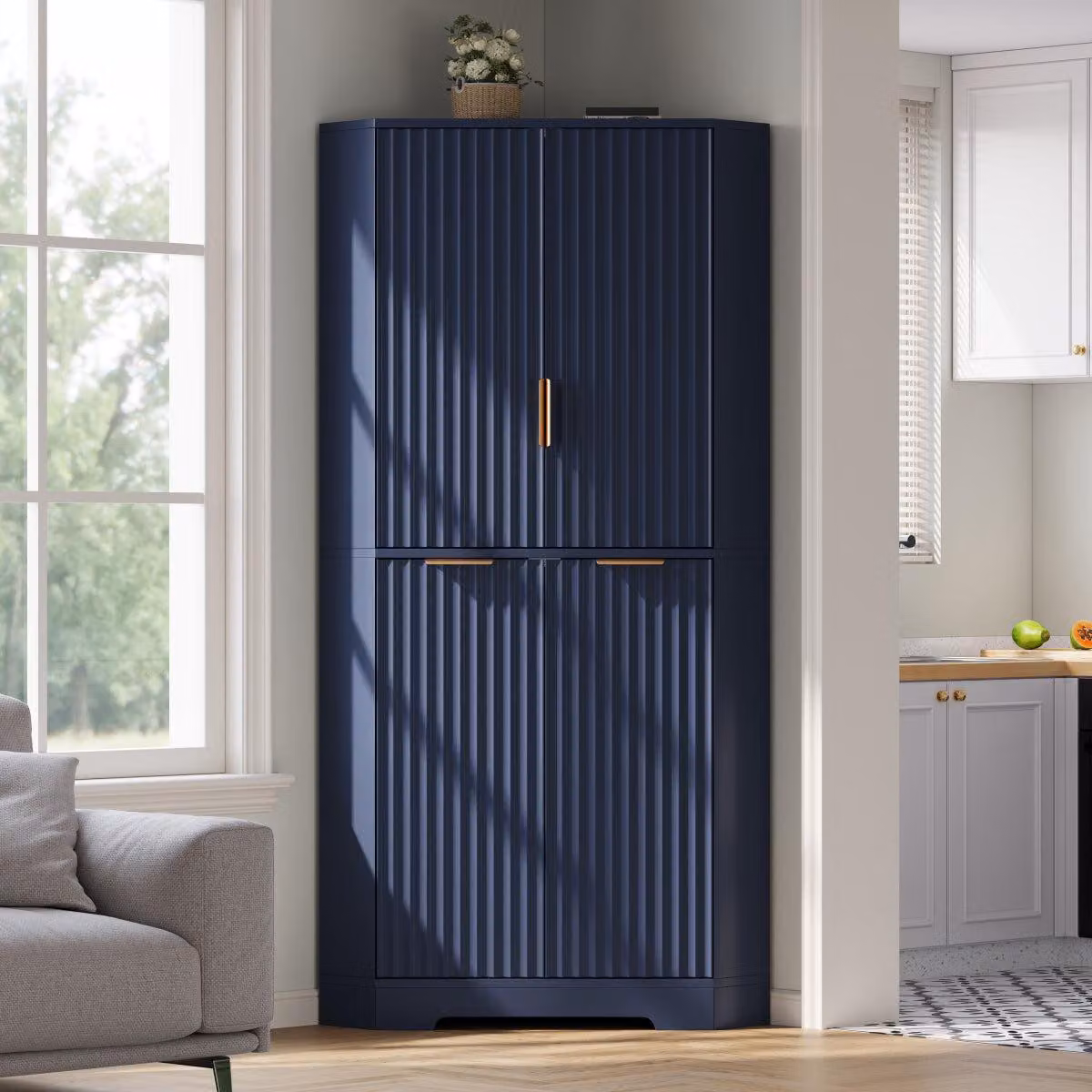 Armadio, mobile contenitore con 4 ante e ripiani regolabili, credenza, 60x60x172 cm, blu