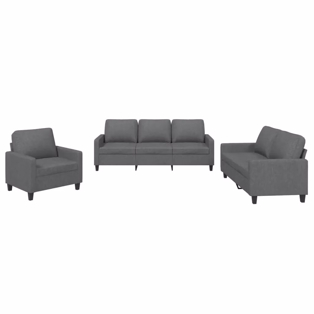 Set di divani vidaXL da 3 pezzi in tessuto grigio con cuscini per soggiorno – 2