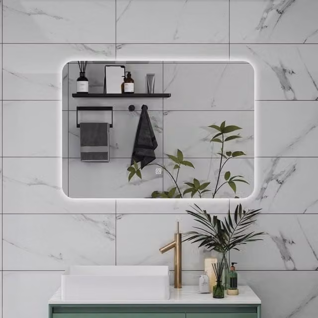 Specchio da bagno AICA rettangolare con luce LED dimmerabile, interruttore touch e funzione memoria, colore argento, L: 100 cm, H: 60 cm – 1