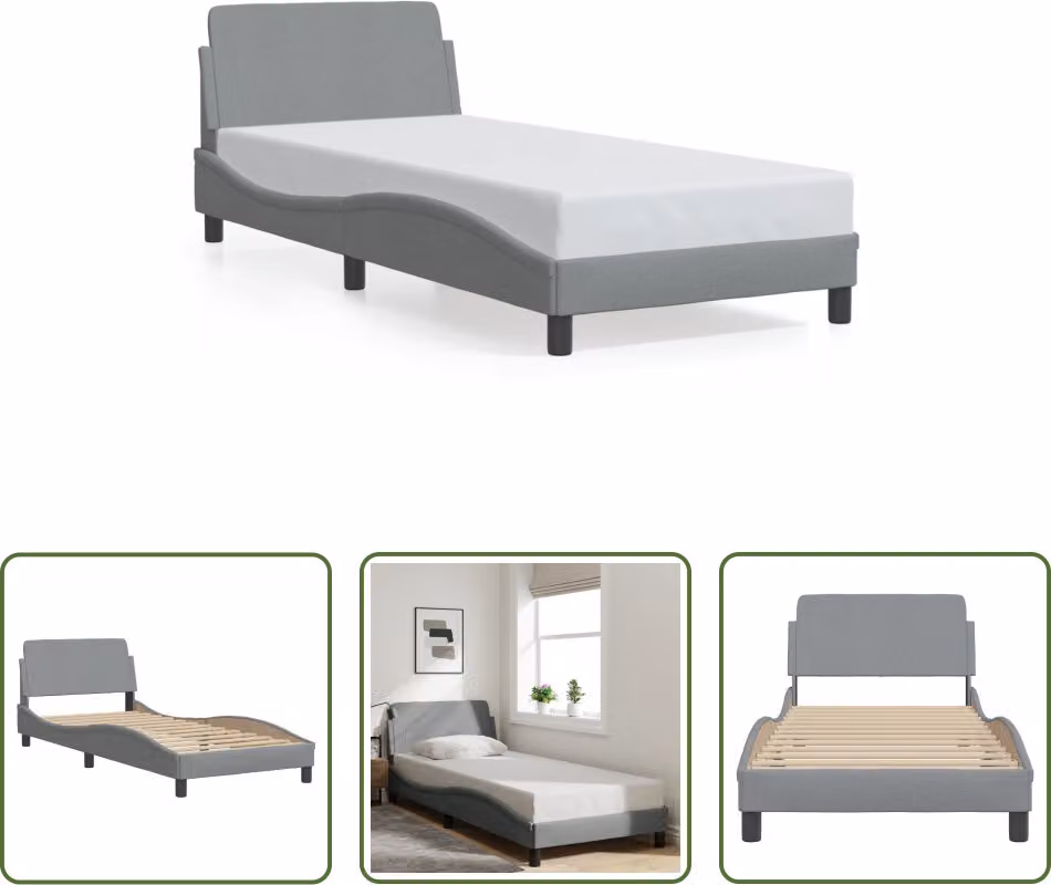 The Living Store Struttura letto con testiera grigio chiaro 80x200 cm in tessuto