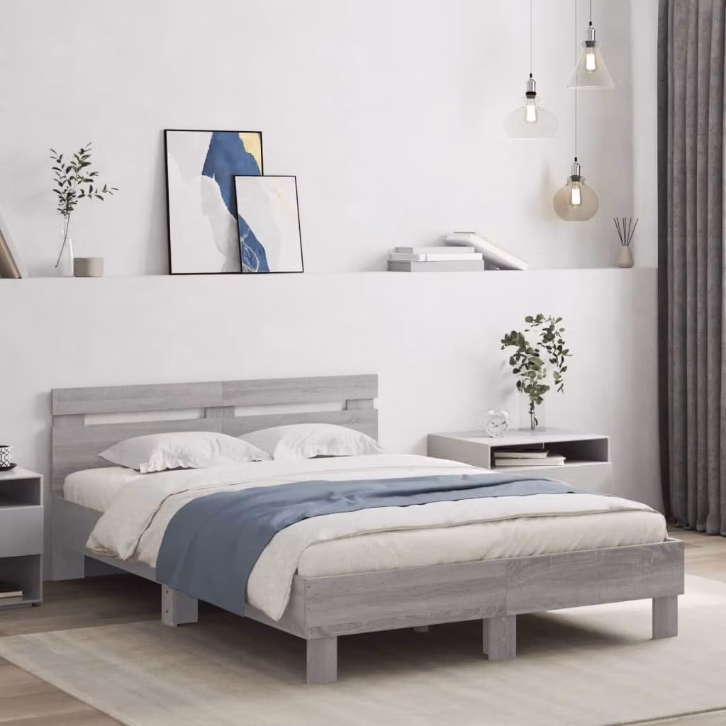 vidaXL Giroletto con Testiera in Legno Multistrato Grigio Sonoma L: 140 cm, P: 193 cm, H: 70 cm – 1