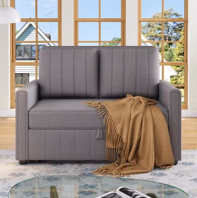 Divano letto pieghevole 127x75x94 cm con schienale regolabile e 2 cuscini in schiuma grigio antico