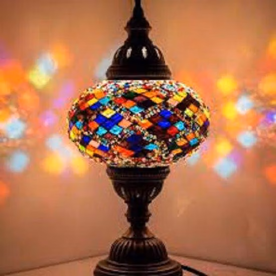Lampada da tavolo turca con vetro mosaico colorato da 13 cm - Lampada orientale per un'illuminazione suggestiva