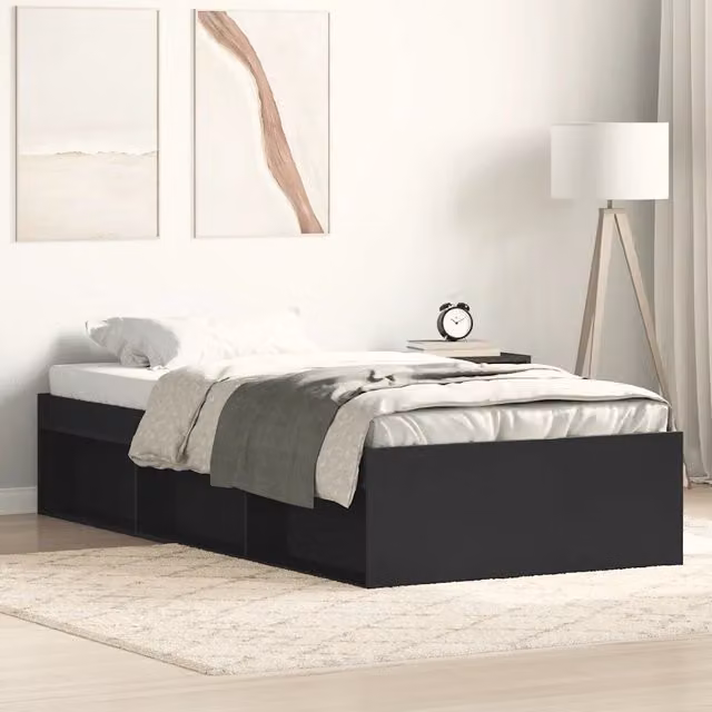 Letto Giroletto VIDAXL Nero con Compartimenti Laterali in Legno di Pino L/P/H: 190 x 90 x 35 cm – 1