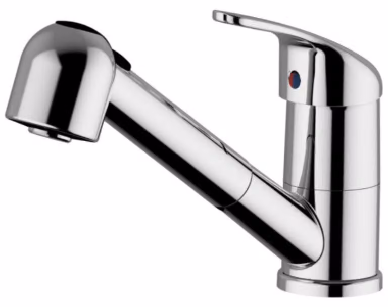 Schläfer 5004014 | Miscelatore con Doccetta Estraibile in Ottone per Cucina o Lavanderia, Rubinetto Monocomando Bocca Girevole 360° per Lavello o Lavatoio con Doccino 2 getti, Cromo