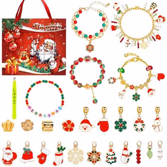 Calendario dell'Avvento Kinder con 24 braccialetti - Adatto per bambine - Da intrecciare e personalizzare creativamente - per bambini dai 6 anni in su