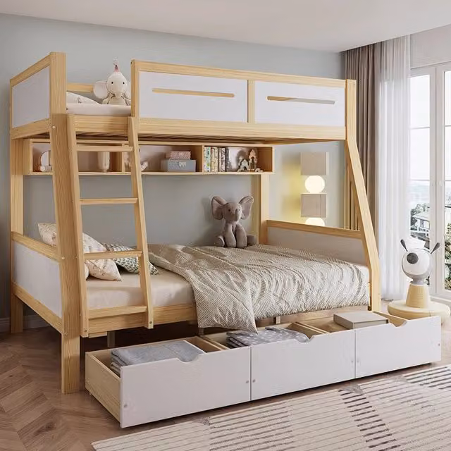 Letto a castello 3 cassetti - Xylo - 90/120x200cm bianco/naturale