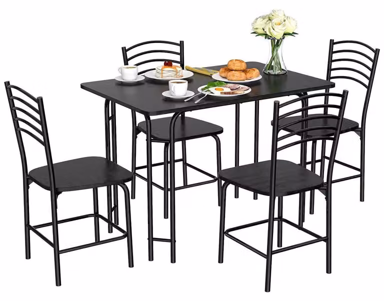 Set da pranzo completo, composto da un tavolo e 4 sedie, con struttura in metallo, antiscivolo, per 4 persone