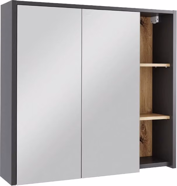 Mobile da bagno Vicco moderno con ante in vetro e ripiani interni, L: 80 cm, H: 75 cm, Colore Viola e Grigio Rovere