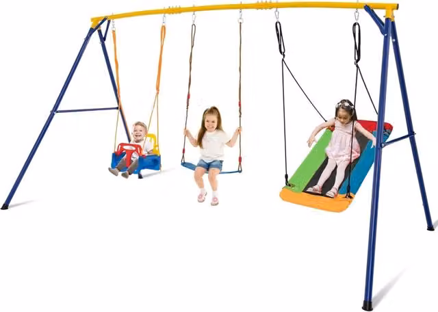 Set di Altalene da Interno e da Esterno, 3 in 1 Altalena da Giardino per Bambini, Corde Regolabili, per Giardino e Parco, Portata 300 kg