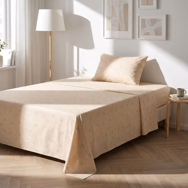 Completo letto 1 piazza e mezza fiorellini beige