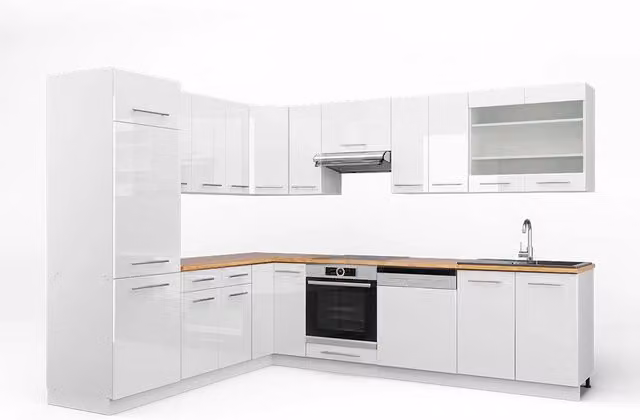 Cucina angolare completa Fame-Line Bianco lucido/Bianco 287 x 227 cm, PL Rovere Vicco