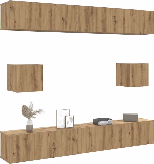 Set di 6 mobili TV da parete vidaXL in legno multistrato e MDF color marrone per soggiorno