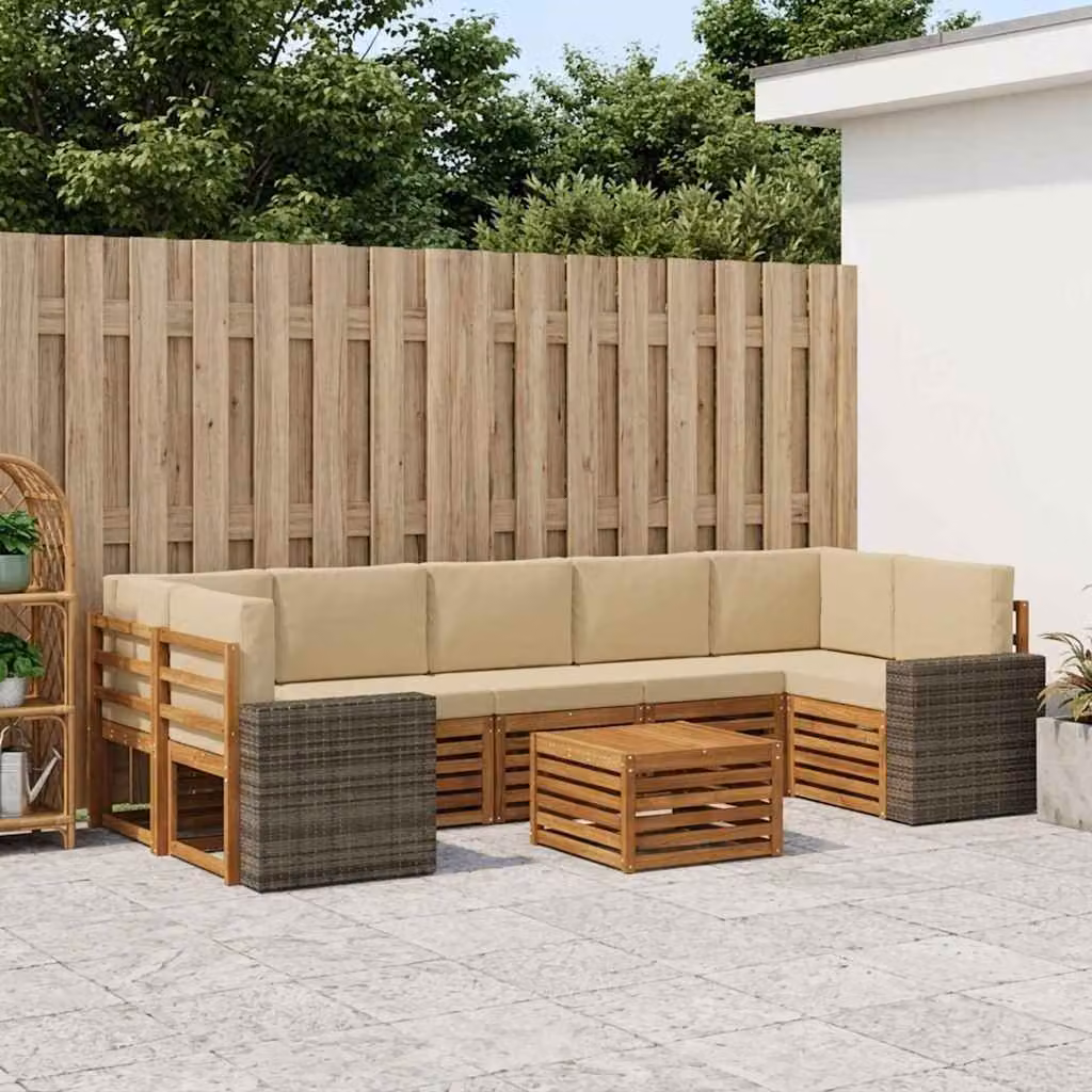 vidaXL Set di divani da esterno 8 pz in legno di acacia con cuscini, colore beige e marrone