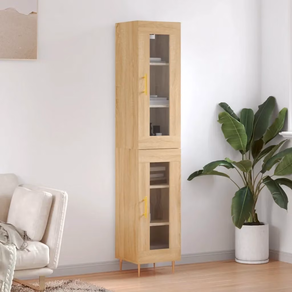 Credenza Buffet da pranzo in Legno Multistrato Rovere Sonoma, Colore Beige e Marrone, L/P/H: 34,5 x 34 x 180 cm – 2